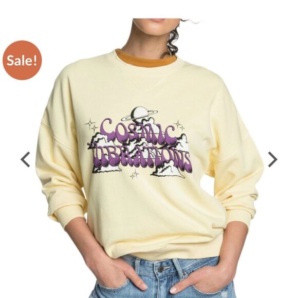 Quiksilver Tops - Quicksilver Size Small Cosmic Vibrations Boxy Crewneck Sweatshirt Butter Yellow